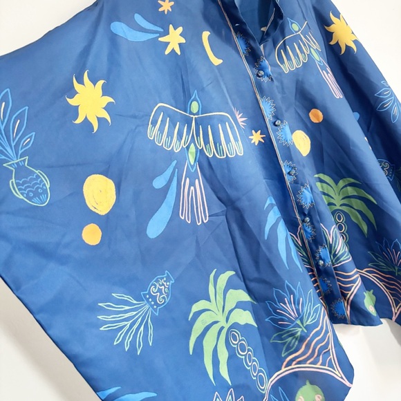 JOHNNY WAS JADE Women’s Blue Print KATIA OVERSIZED BLOUSE In DEL MAR Size L/XL - Picture 9 of 14